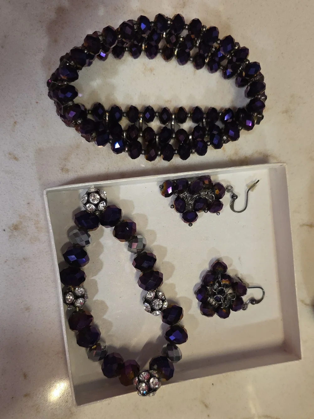 Lane Bryant Purple Faceted Crystal Bracelet and Earring Set